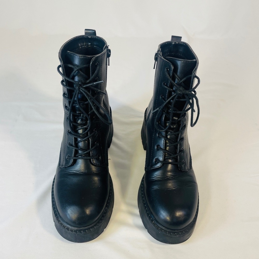Steve Madden Talentt Combat Boots Women's 10M Black Platform Lace Up Side Zip - Picture 4 of 7